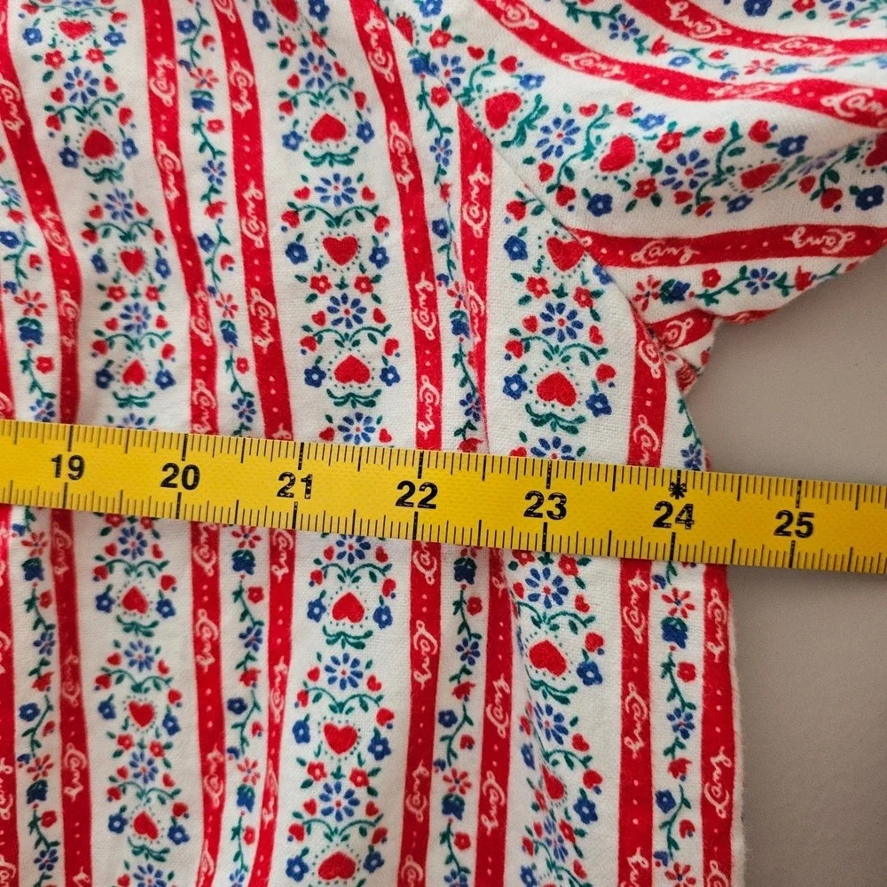 Lanz of Salzburg Nightgown M Red Floral Heart Stripe Lace Maxi Cotton Cottage